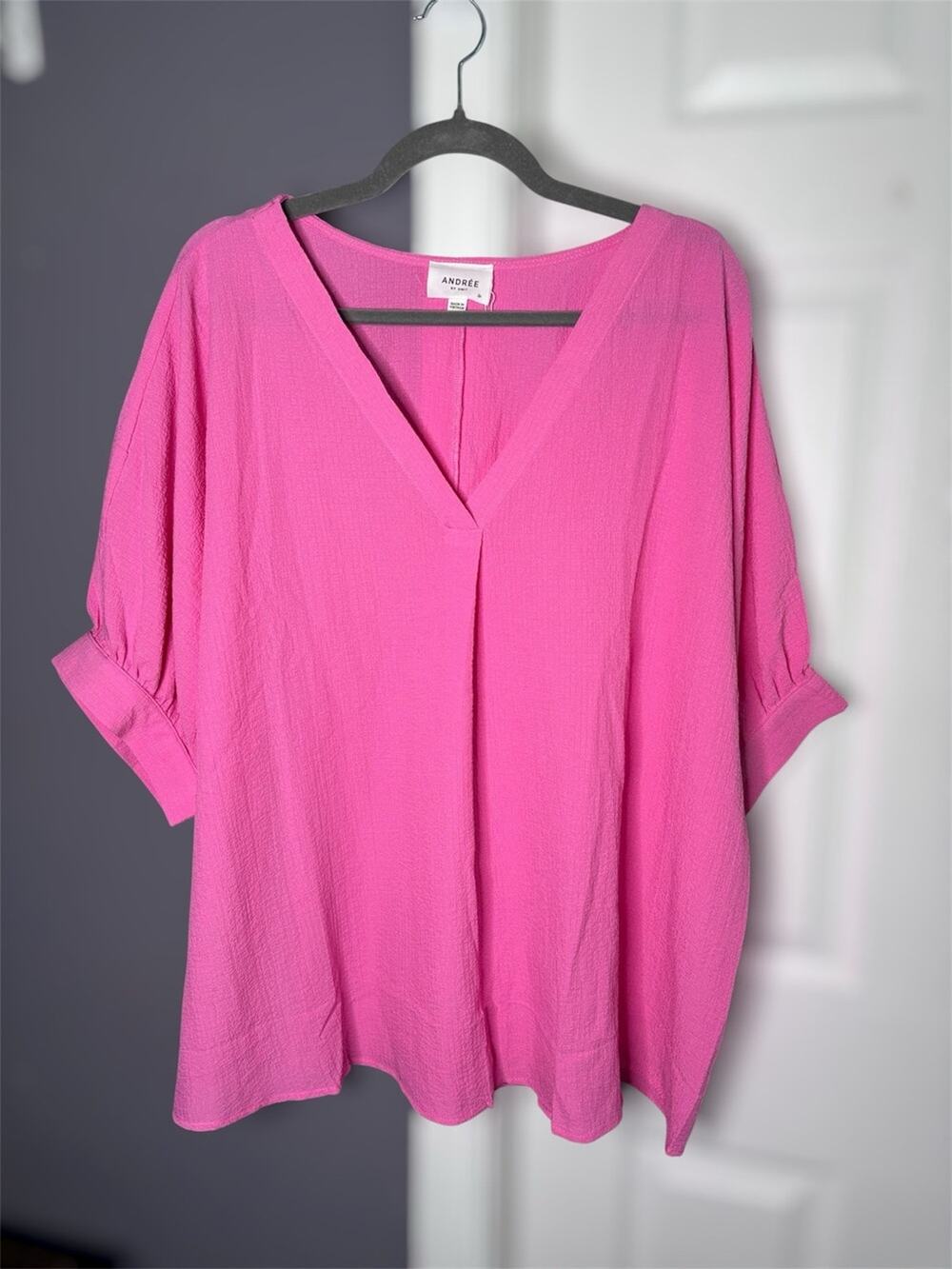 Andree by Unit Pink V Neck Short Sleeve Tunic Top 1X